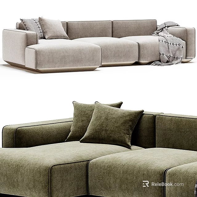 Modern Sectional Sofa Design With Plush Cushions And Cozy Throw Blanket 3d model