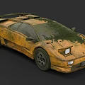 Old Yellow Sports Car Covered With Moss And Rust Vintage Exterior
