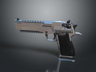 High Quality Silver Metal Pistol With Textured Barrel Black Grip And Tactical Design 3d model