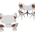 Modern Round White Dining Table And Chair Sets With Brown Cushions 3d model