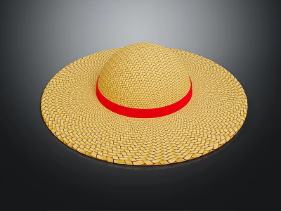 Yellow Woven Straw Hat With Red Band Classic Style For Summer Fashion Accessory 3d model