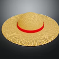 Yellow Woven Straw Hat With Red Band Classic Style For Summer Fashion Accessory