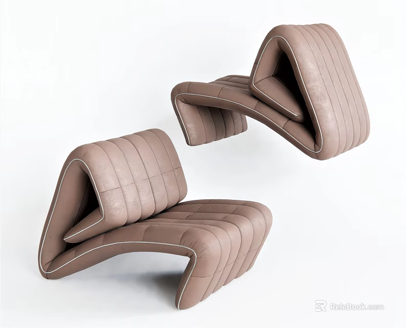 Beige Leather Single Sofa With Modern Curved Design And Stitched Details For Interior Decor 3d model 