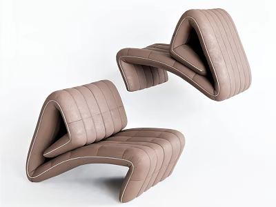 Beige Leather Single Sofa With Modern Curved Design And Stitched Details For Interior Decor 3d model