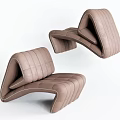 Beige Leather Single Sofa With Modern Curved Design And Stitched Details For Interior Decor