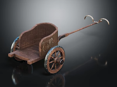 Antique Wooden Hand Cart Featuring Metal Accents And Ornate Wheel Design 3d model