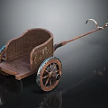 Antique Wooden Hand Cart Featuring Metal Accents And Ornate Wheel Design