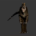 3D Rendered Dinosaur With Yellow Crest Brown Body Spots And Open Mouth Standing Pose