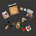 Various Takeout Food Collection With Pizza Burger Sushi Donuts Fries And Drinks