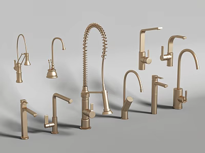 Various Modern Brass Water Faucets With Different Designs And Styles 3d model