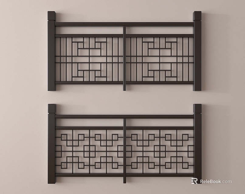 Black Traditional Railings With Intricate Geometric Cutout Patterns For Interior Exterior Design 3d model 