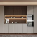 Modern Kitchen Interior With Light Cabinets Dark Shelving Built-in Ovens And Coffee Machine 3d model