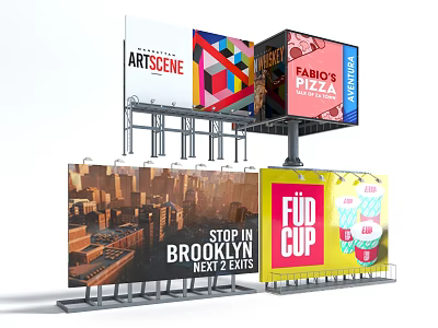 Modern Billboards With Various Commercial Ads Urban Cityscape And Brand Displays 3d model