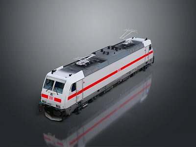 Modern Electric Train Model With White Red Stripes And Pantograph On Top 3d model