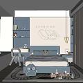 Modern Kids Room Interior Design With Bed Desk Bookshelf And Car Drawing On Wall