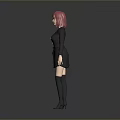 Pink Haired Woman In Black Double Breasted Coat Short Skirt And Knee High Boots