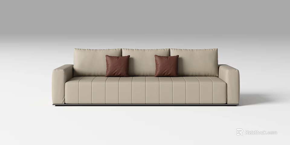 Modern Beige Multi Person Sofa With Two Brown Cushions And Sleek Design 3d model