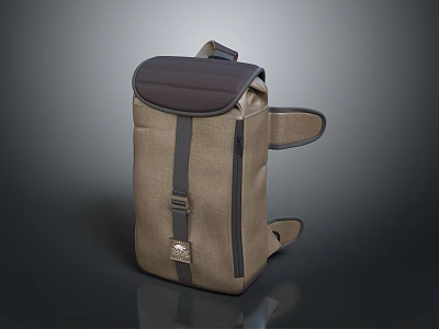 Brown Canvas Backpack with Dark Brown Flap Straps and Metal Buckle Design 3d model