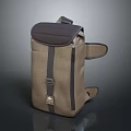 Brown Canvas Backpack with Dark Brown Flap Straps and Metal Buckle Design
