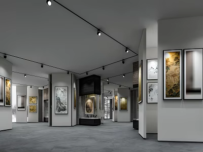 Book Art Gallery With Modern Design Featuring Various Artworks On Walls And Spotlights 3d model