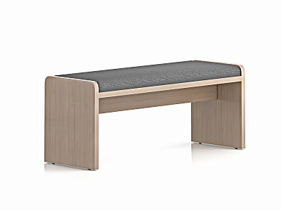 Modern Bed Bench With Light Wood Frame And Gray Upholstered Seat 3d model