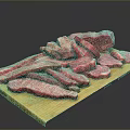 Fresh Raw Beef Slices Neatly Arranged On Wooden Cutting Board Ready To Cook