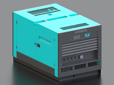 AIRMAN Blue Industrial Equipment Unit With Control Panel And Ventilation Grilles 3d model