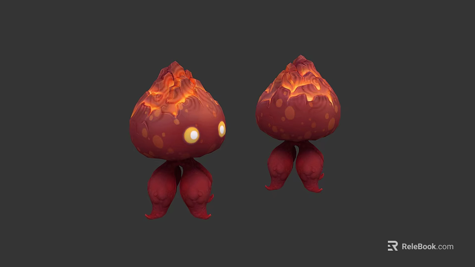 Cute Red Cartoon Creatures With Flame Shaped Tops Yellow Eyes And Spotty Bodies 3d model 