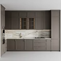 Modern Kitchen Interior Design With Dark Cabinets And Marble Backsplash Countertop