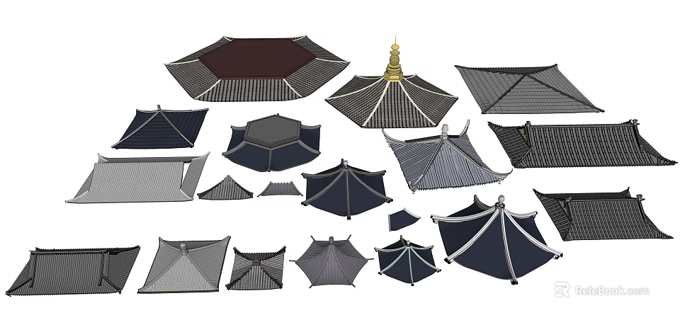 Traditional Chinese Roof Components In Various Styles 3d model