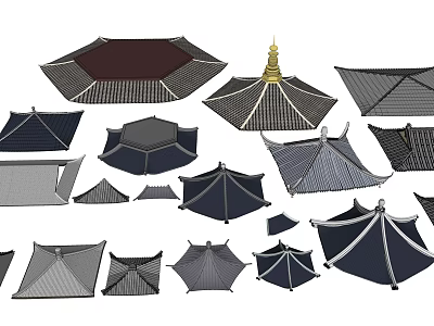 Traditional Chinese Roof Components In Various Styles 3d model