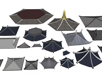 Chinese style eaves antique eaves wall eave pavilion top 3d model