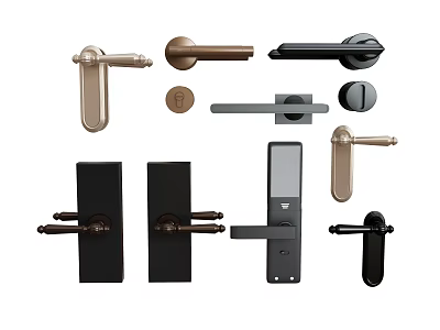 Modern Door Handles With Various Designs And Metallic Finishes For Home Interior 3d model