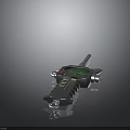 Futuristic Handheld Weapon With Green Screen Red Button And Silver Metallic Barrel