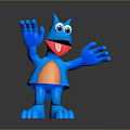 Cheerful Blue Cartoon Game Movie Character With Big Eyes Orange Belly And Outstretched Arms