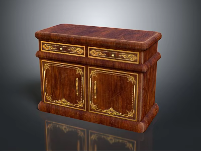 Classic Solid Wood Entryway Side Cabinet With Gold Accents Carved Details And Storage Drawers Doors 3d model