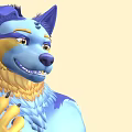 Animated Game Character With Blue Yellow Fur Wolf Like Smile And Detailed Paws
