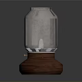 Decorative Shiny Metallic Container With Wooden Base And Cylindrical Shape