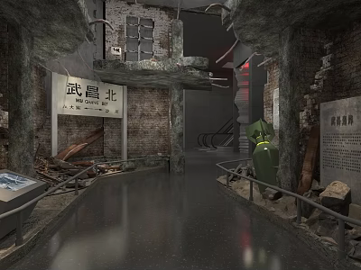 Wuchang North Cultural Center Exhibition Hall With Ruined Brick Walls And Historical Displays 3d model