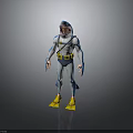 Shark Themed Diving Character Design With Yellow Fins And Blue White Suit