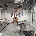 Industrial Interior Space With Marble Walls And Transparent Chairs 3d model