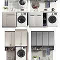 Modern Bathroom Cabinet with Washing Machine Mirror and Storage Drawers