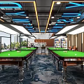 Modern Billiards Room Interior With Pool Tables And Stylish Lighting 3d model