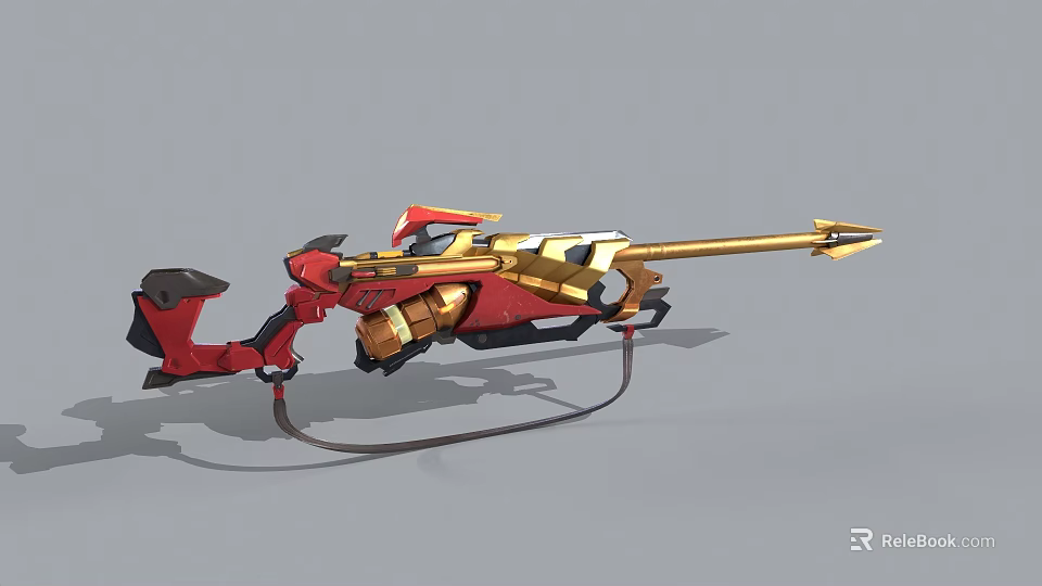 Futuristic Red And Gold Mechanical Weapon With Long Barrel And Intricate Design 3d model 