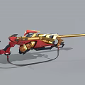 Futuristic Red And Gold Mechanical Weapon With Long Barrel And Intricate Design