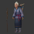 Elderly Elf Character With White Hair Purple Robe Blue Stripes Red Belt And Wooden Staff