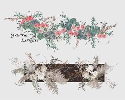 Elegant Vase Flower Arrangement With Pink White Blooms And Green Leaves For Home Decor 3d model