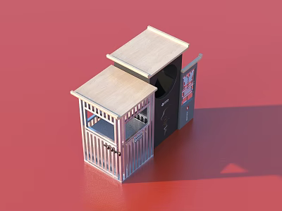 Household Trash Bins With Wooden Tops And Metal Structures Featuring Disposal Openings 3d model