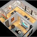 Manufacturing Product Exhibition Hall With Display Shelves TV Screen And Showroom Layout