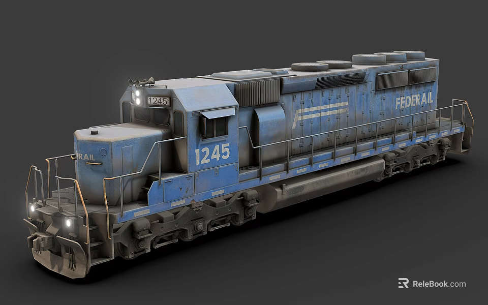 Blue Railroad Locomotive With FEDERAL And UPRR Logos Number 1245 Vintage Metal Structure 3d model 